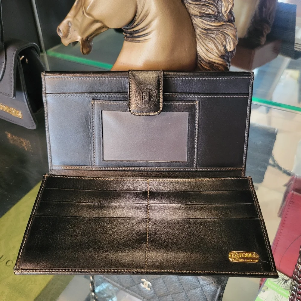 FENDI Pequin Long Wallet  Pattern Stripped Leather Vintage PRISTINE - Picture 13 of 15